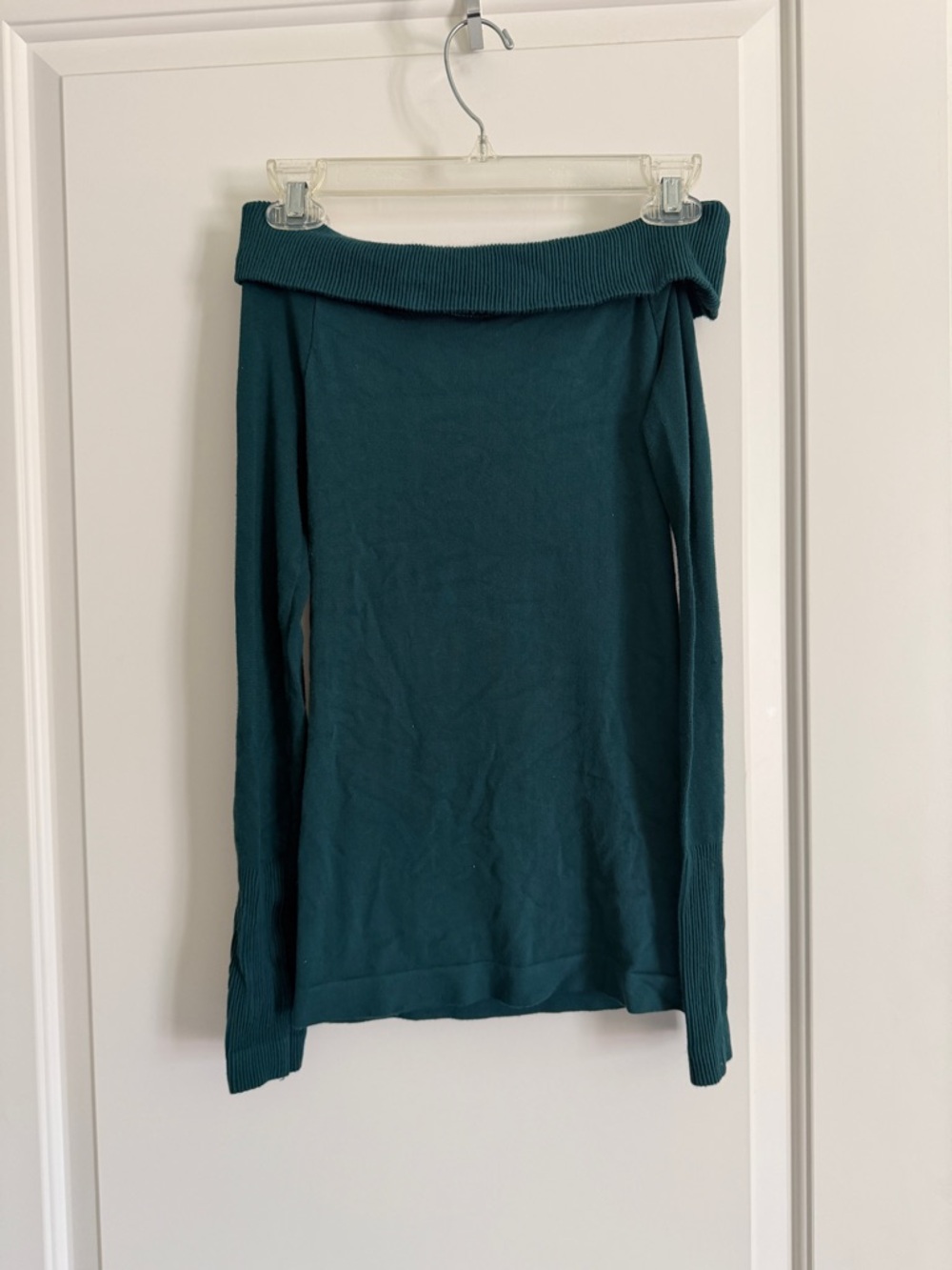 bebe Teal Ribbed Knit Off-Shoulder Top
